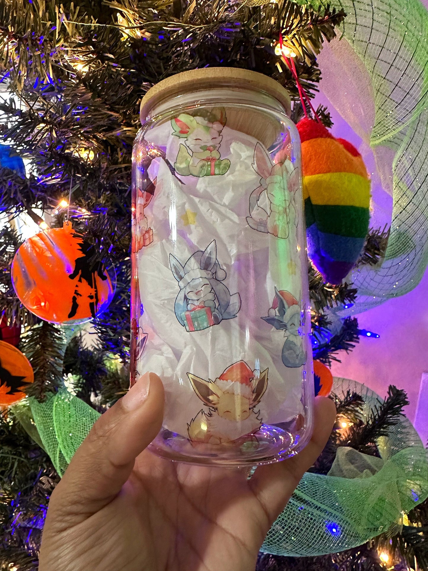 16oz Glass Can Eevee evolution Pokémon Pokemon Holidays Gifts 90 memories Christmas present