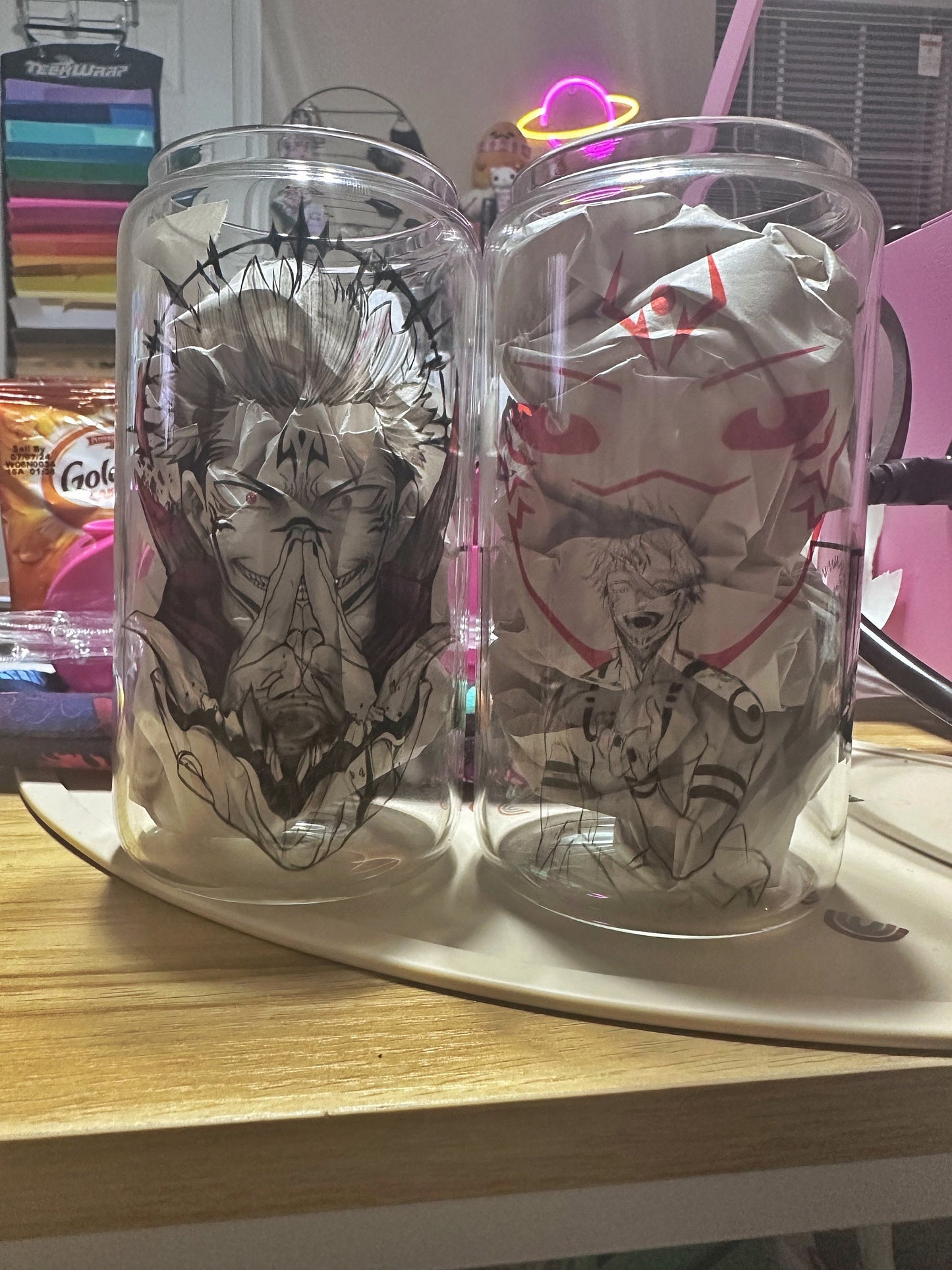 16oz Glass can anime inspired- Sukunas Jujutsu Kaisen King of Curses Gift 16oz anime cup Itadori Juji Lord of Demons sorcerer