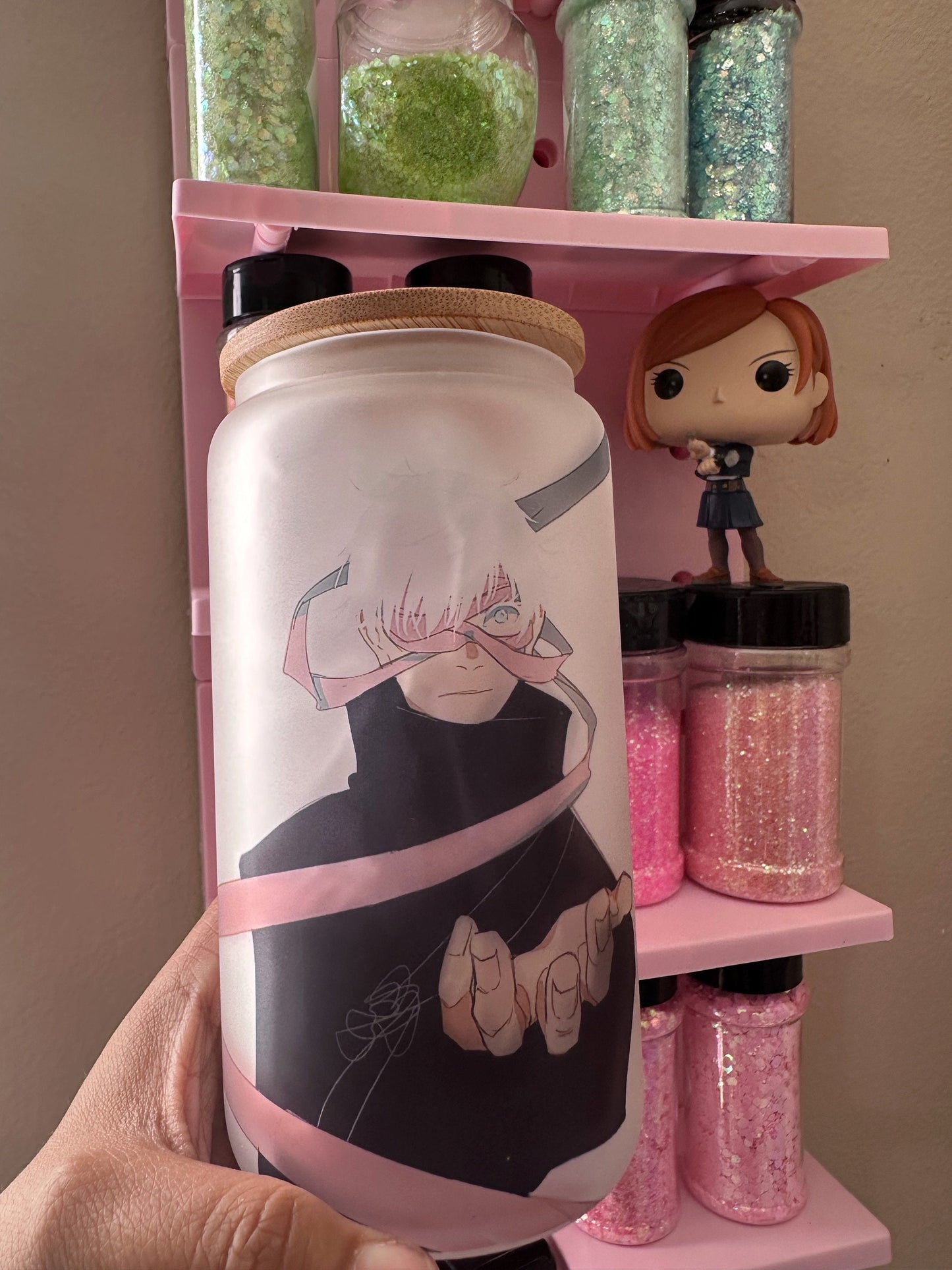 16oz Glass Can Gojo Saturo Gojo JuJutsu Kaisen Anime Glass Can 16oz anime cup Itadori Juji