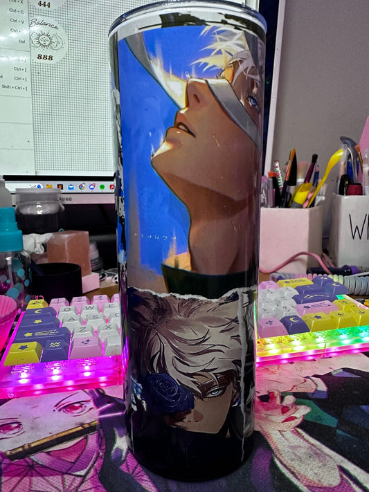 20oz Tumbler anime inspired Satoru Gojo  - Jujutsu Kaisen Anime Cup, Otaku Gift, Domain Expansion, sorcerer, white hair, blue eyes
