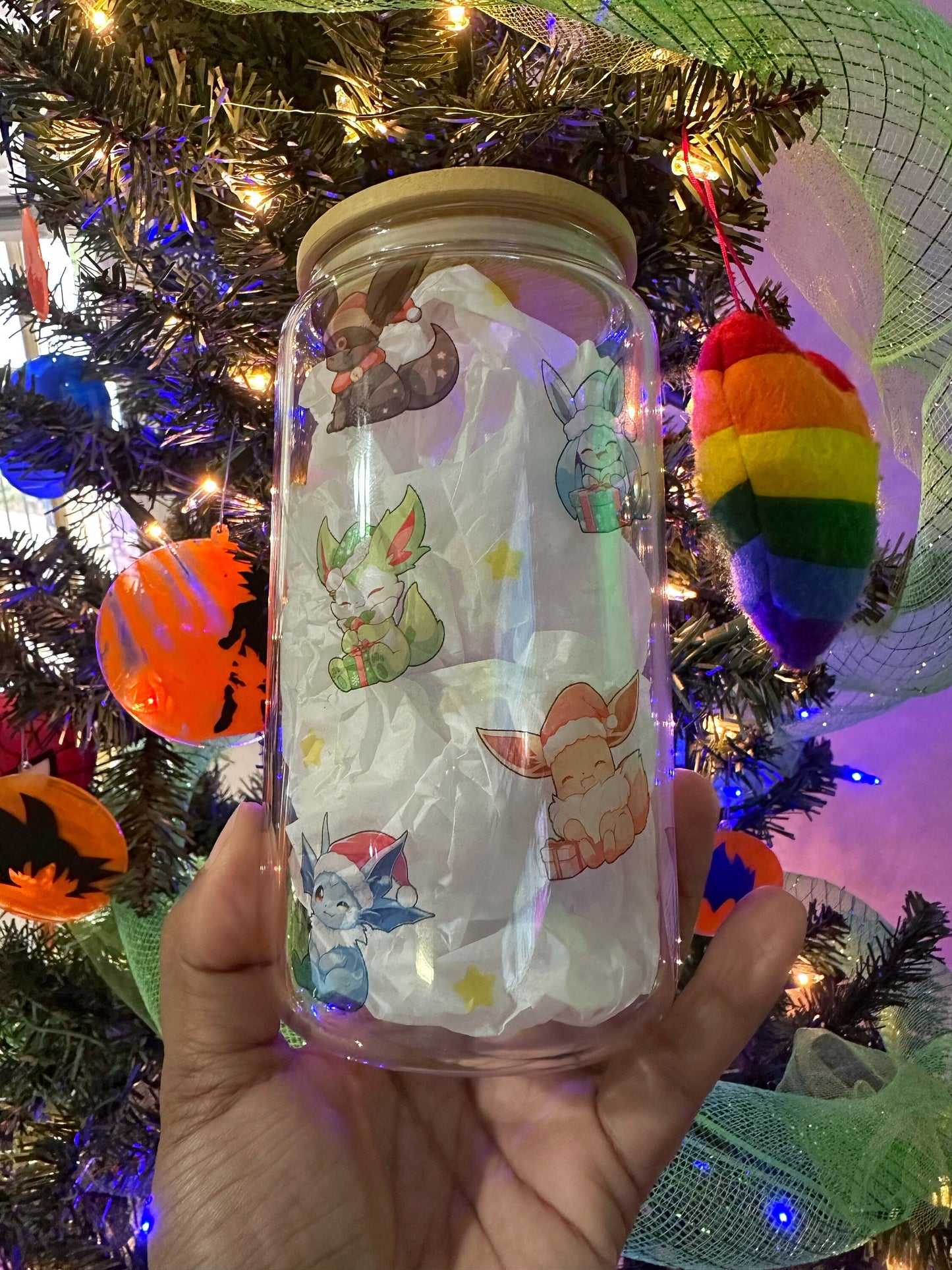 16oz Glass Can Eevee evolution Pokémon Pokemon Holidays Gifts 90 memories Christmas present