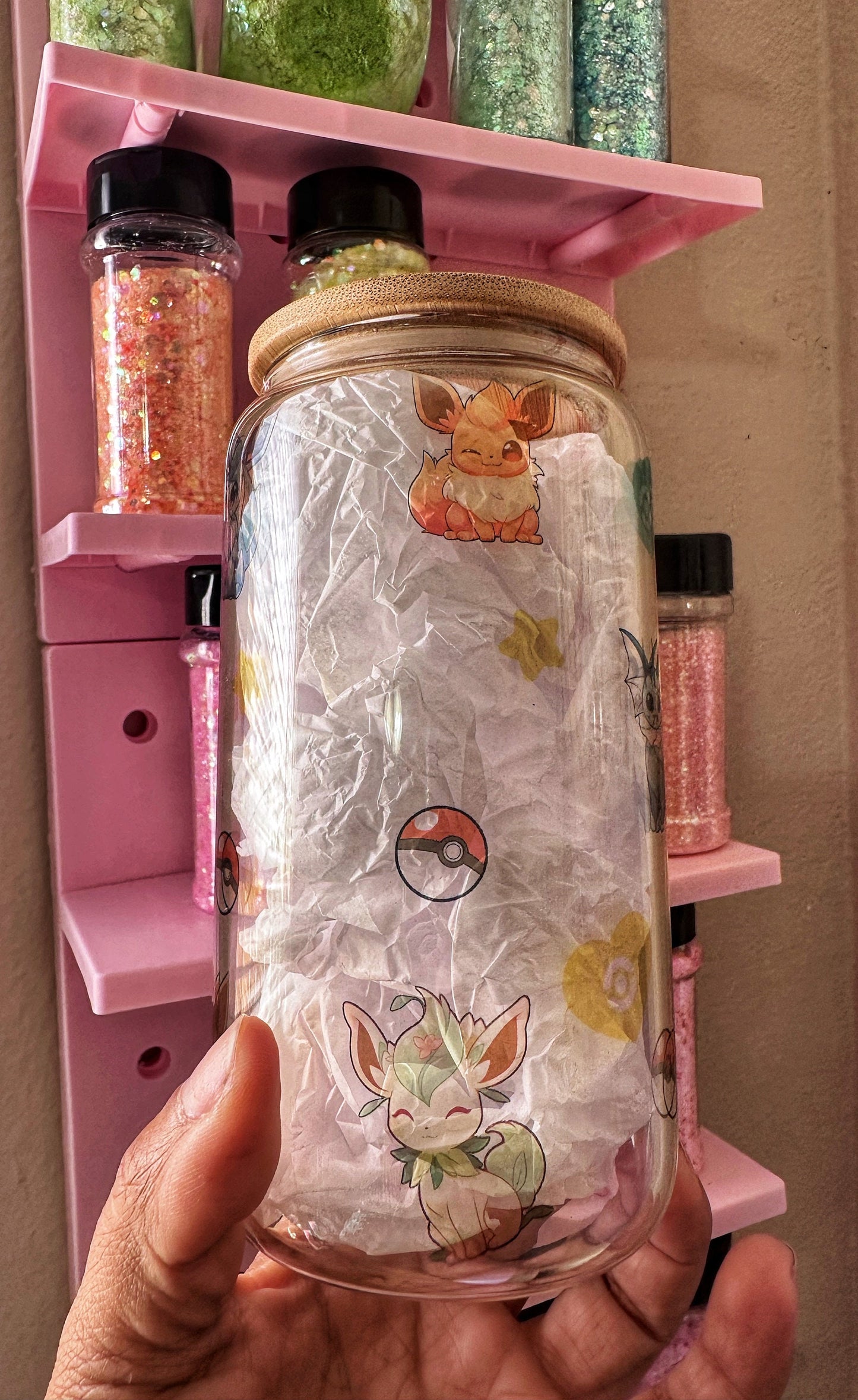 16 oz Glass can anine inspired  cup eevee eevee evolution hearts 16oz glass can anime cup tumbler