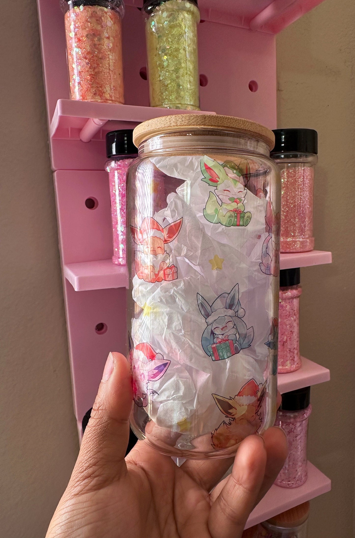 16oz Glass Can Eevee evolution Pokémon Pokemon Holidays Gifts 90 memories Christmas present