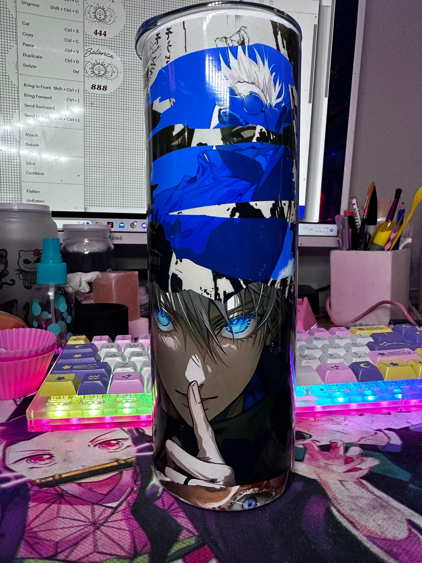 20oz Tumbler anime inspired Satoru Gojo  - Jujutsu Kaisen Anime Cup, Otaku Gift, Domain Expansion, sorcerer, white hair, blue eyes