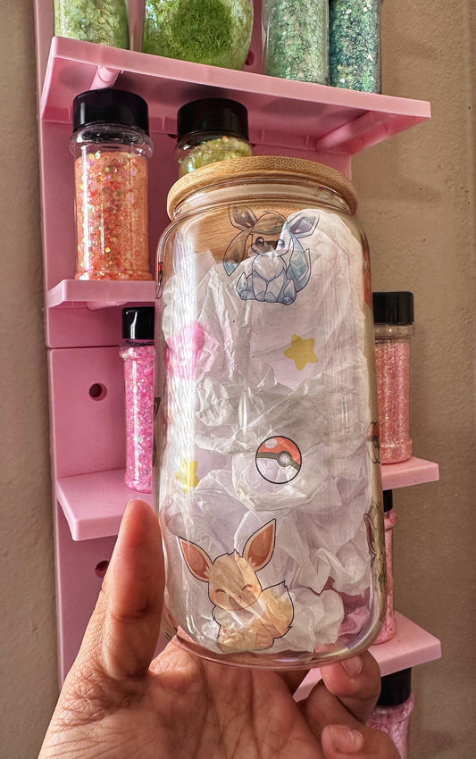 16 oz Glass can anine inspired  cup eevee eevee evolution hearts 16oz glass can anime cup tumbler