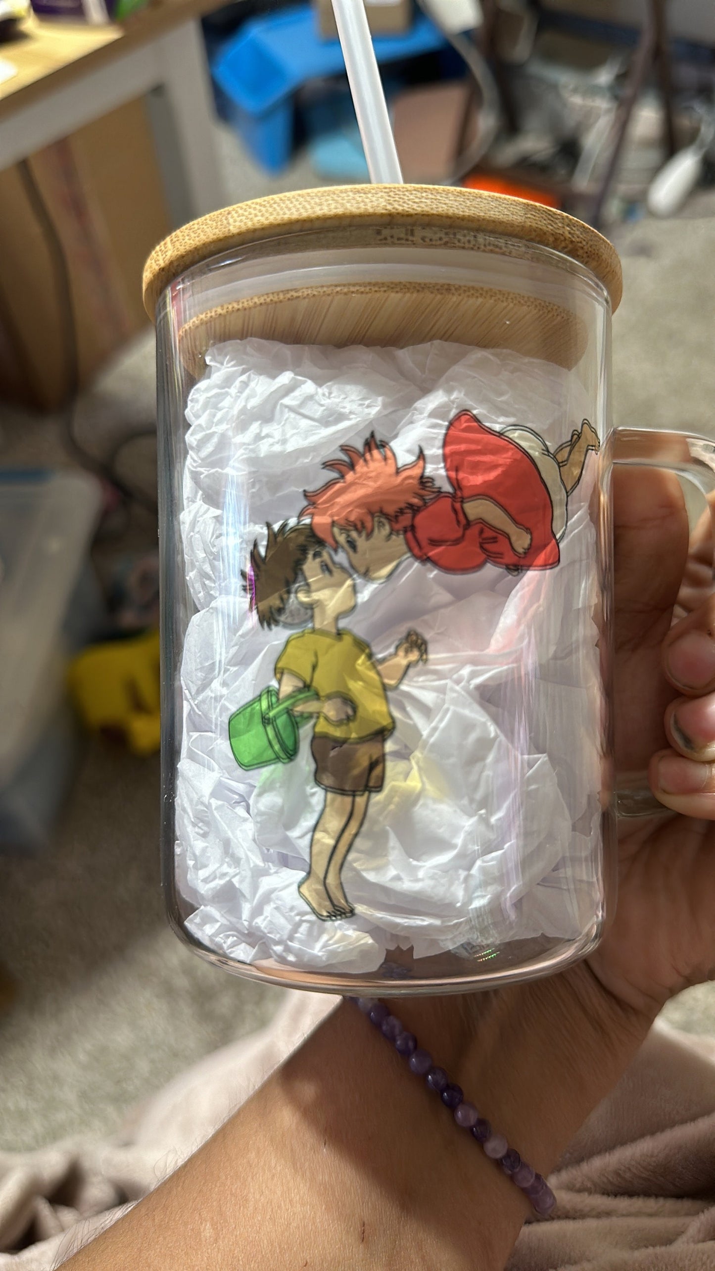 16oz Glass Can Ponyo & Sosuke 16oz Beer Can Glass - Studio Ghibli Anime Gift anime inspired Japanese film