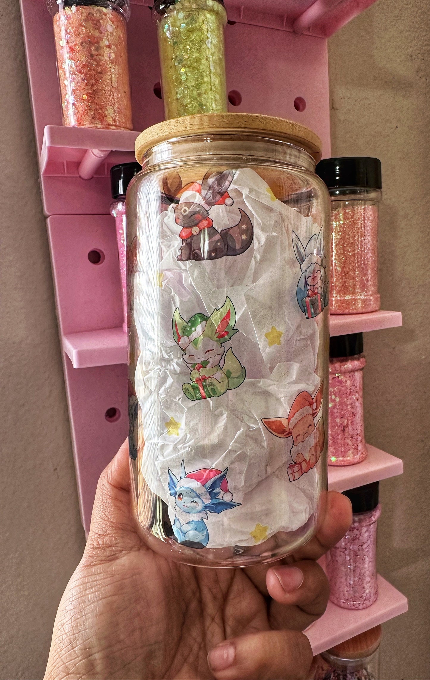 16oz Glass Can Eevee evolution Pokémon Pokemon Holidays Gifts 90 memories Christmas present