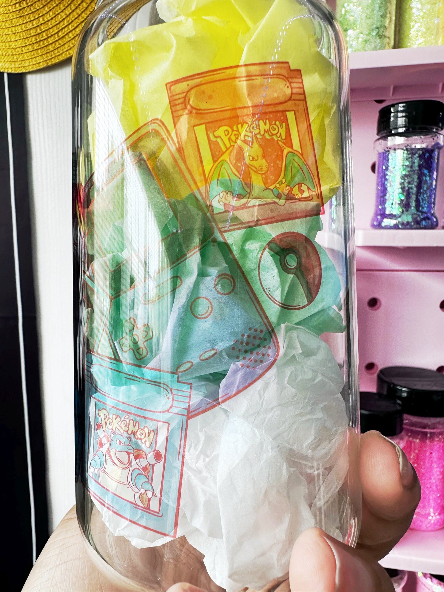 16oz Glass Can / Anime Inspired /Pokémon Game Boy Color 16oz Glass Can - Retro Cartridge Gift