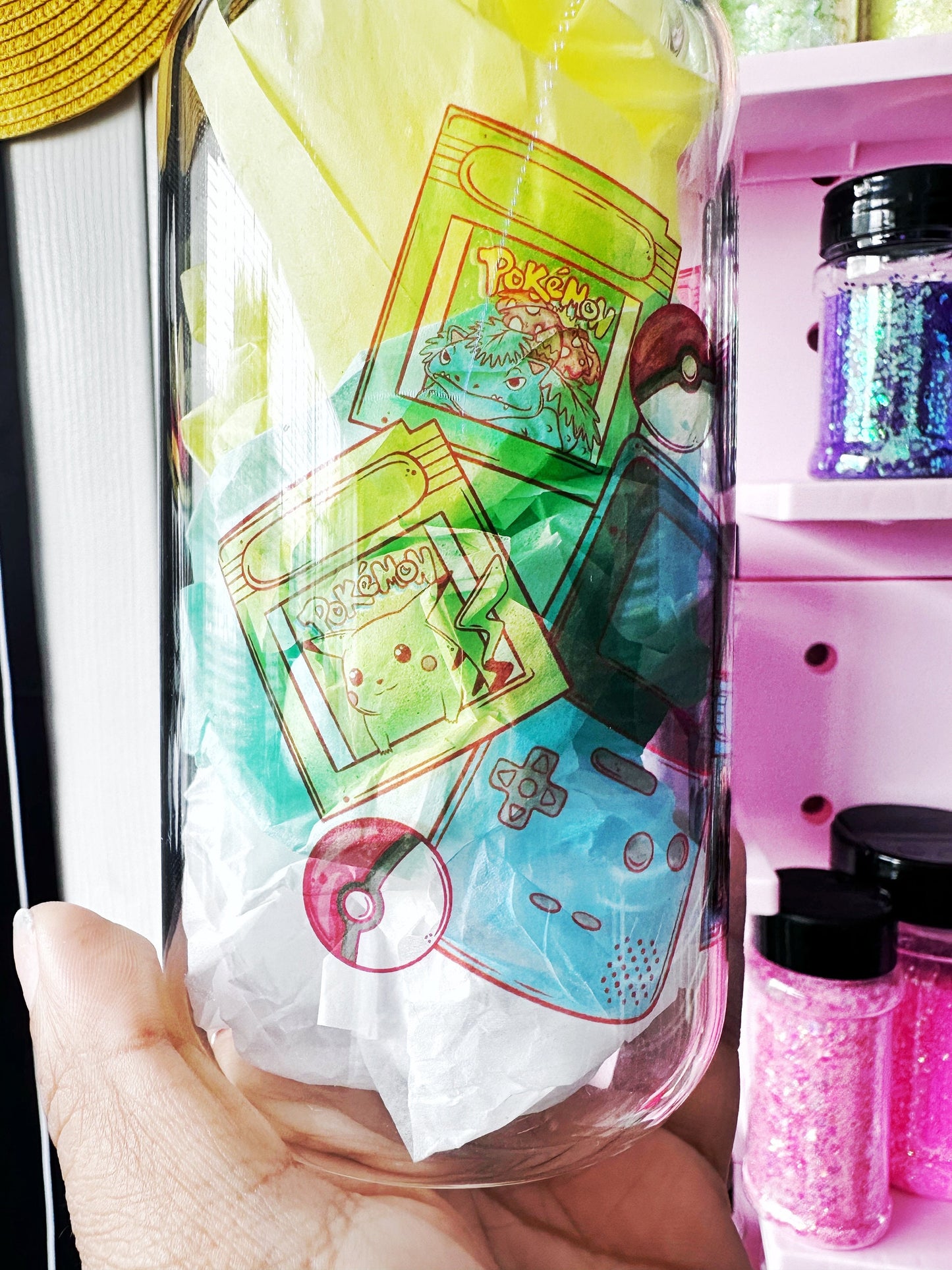 16oz Glass Can / Anime Inspired /Pokémon Game Boy Color 16oz Glass Can - Retro Cartridge Gift