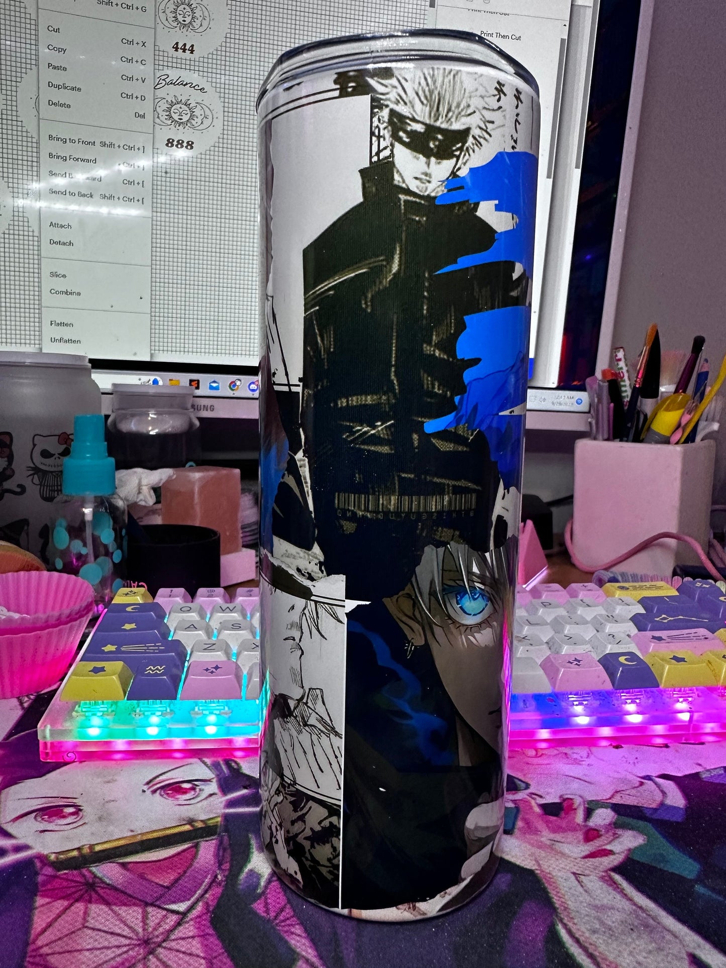 20oz Tumbler anime inspired Satoru Gojo  - Jujutsu Kaisen Anime Cup, Otaku Gift, Domain Expansion, sorcerer, white hair, blue eyes