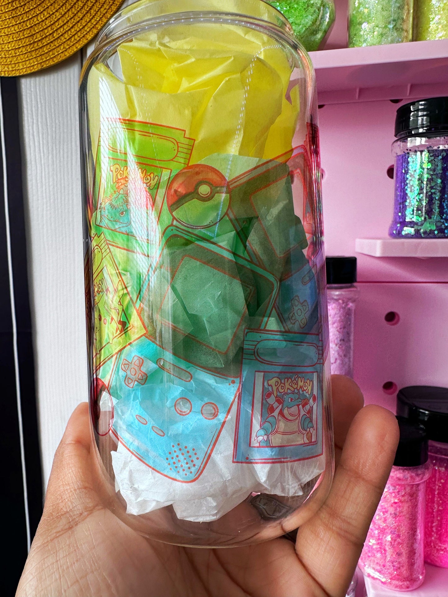 16oz Glass Can / Anime Inspired /Pokémon Game Boy Color 16oz Glass Can - Retro Cartridge Gift