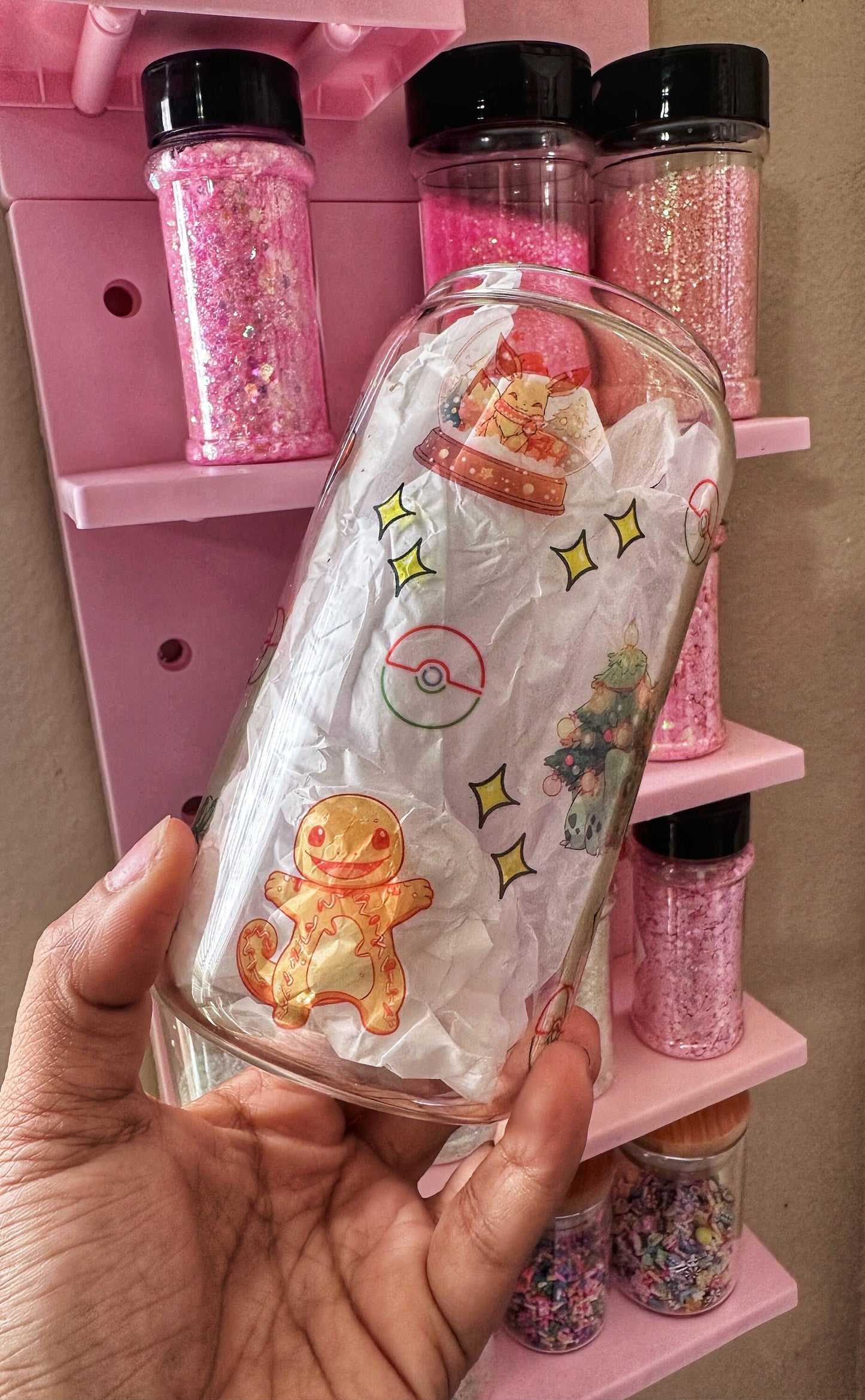 16oz Glass Can Pokémon Pikachu Charmander Eevee Holidays Gifts 90 memories Christmas present