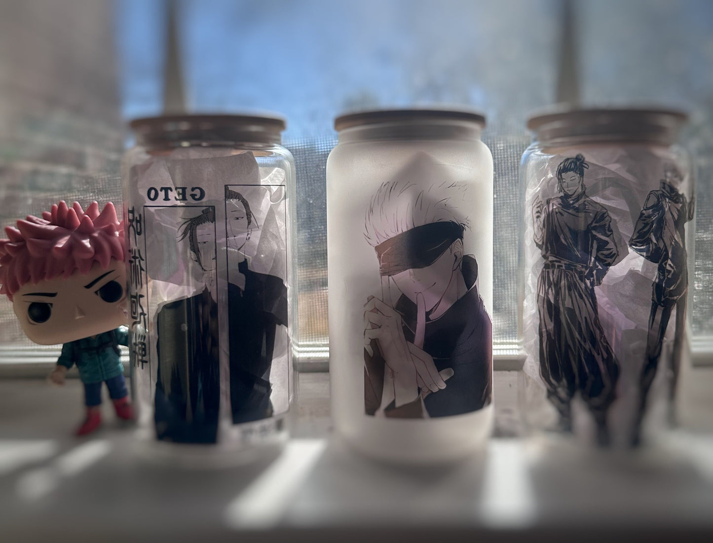 16oz Glass Can Gojo Saturo Gojo JuJutsu Kaisen Anime Glass Can 16oz anime cup Itadori Juji