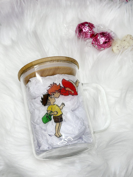 16oz Glass Can Ponyo & Sosuke 16oz Beer Can Glass - Studio Ghibli Anime Gift anime inspired Japanese film